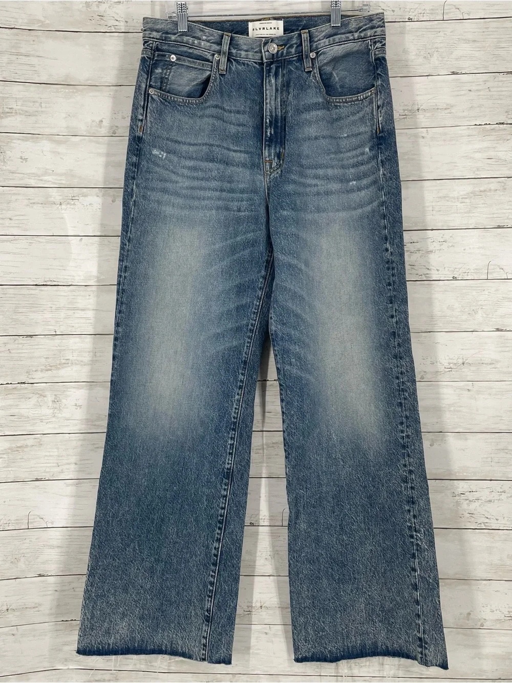 SLVRLAKE Grace Wide Leg Jeans in Last Goodbye Size 31 Raw Hem Denim